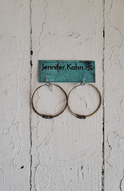 Jennifer Kahn Medium Brass Hoop Earrings with Heishi JK73