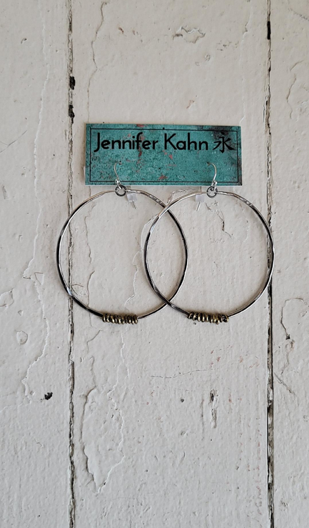 Jennifer Kahn JK165 Large Silver Hoop Earrings with Brass Heishi