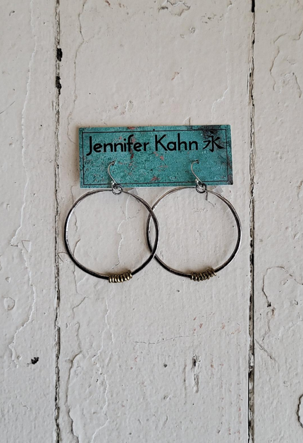 Jennifer Kahn Medium Silver Hoop Earrings with Brass Heishi JK119