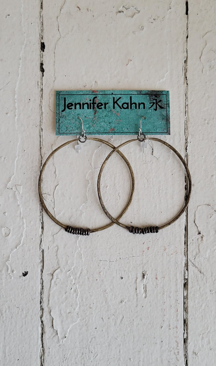 Jennifer Kahn Large Brass Hoop Earrings with Silver Heishi JK98