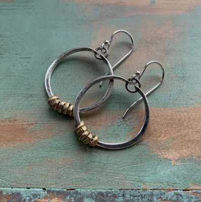 Jennifer Kahn Tiny Silver Hoops with Brass Beads
