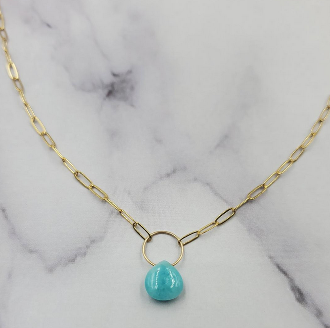 Sinead Cleary SC1284 Gold Filled Paperclip Chain with Amazonite 18"