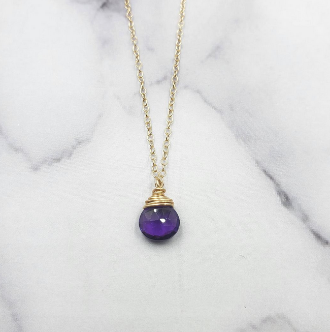 Sinead Cleary SC1276 18" Gold Filled Amethyst Drop Necklace