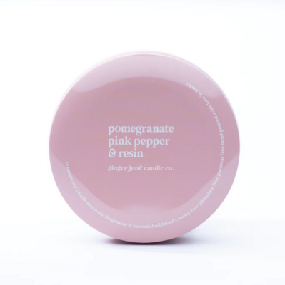 Ginger June Candle Co. Pink Tin: Pomegranate + Pink Pepper + Resin 14oz Candle GJC5