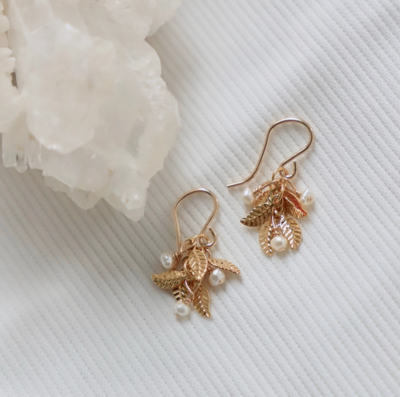 Katie Waltman Jewelry Pearl and Leaf Cluster Earrings KW26