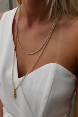 Katie Waltman Jewelry Petite Beige Crystal Double Wrap Necklace KW29