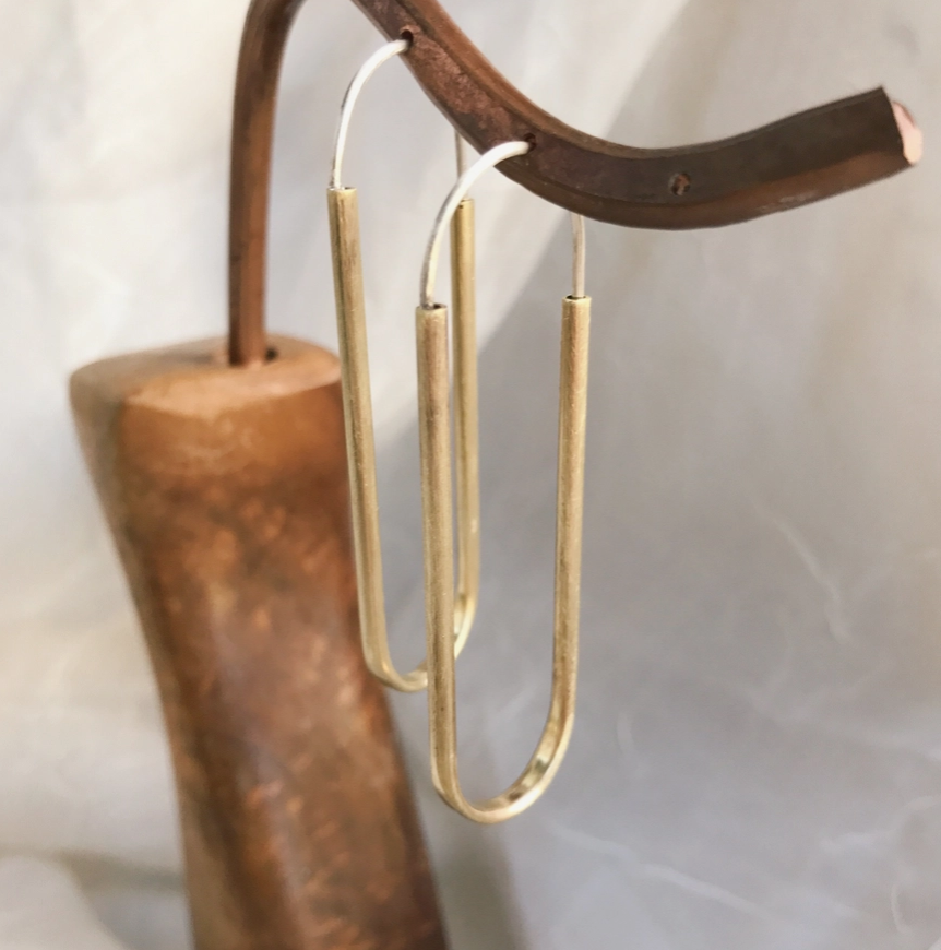 Modern Madini Hand Formed Hammered Brass and Sterling Hoops MMA6