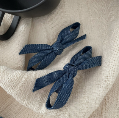 Adorro Mini Denim Bow Clips Set of 2 in Dark Blue AD35
