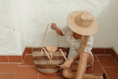 Jenna Bee Handmade Blended Stripes Sisal Basket Bag with Flap