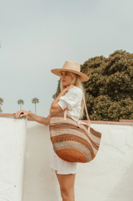 Jenna Bee Handmade Blended Stripes Sisal Basket Bag with Flap