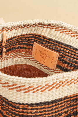 Jenna Bee Handmade Medium Brown Stripes  Sisal Basket Bag