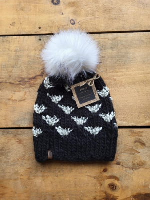 Rove Knits & Knots Winter Blooms Beanie in Black & White