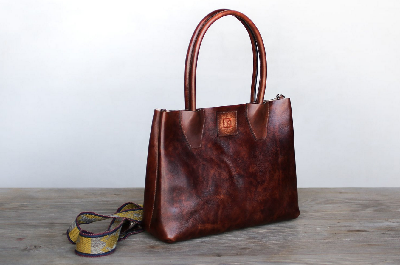 Linny Kenney The Diana Tote in Deep Brown with Peruvian Wool Textile Strap