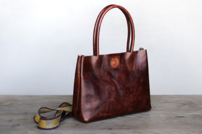 Linny Kenney The Diana Tote in Deep Brown with Peruvian Wool Textile Strap