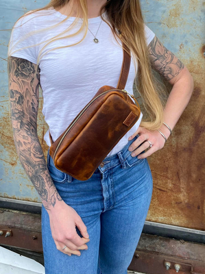 Kingdom Leather Sling Bag in Bourbon Brown