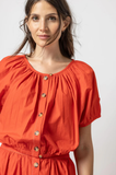 Lilla P Elastic Hem Button Front Top in Poppy