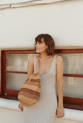 Jenna Bee Handmade Peach Striped Sisal Basket Bag 