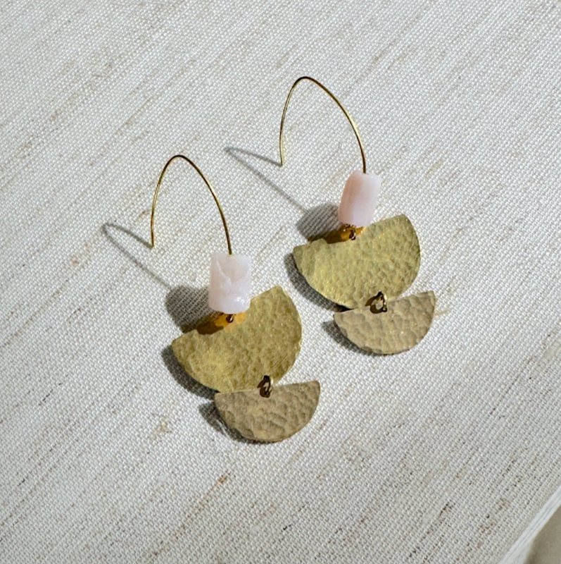 Found &amp; Feral Hammered Brass &amp; Pink Earrings FF16