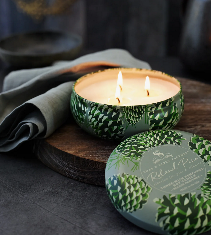 Soap &amp; Paper Roland Pine Three-Wick Tin Soy Candle