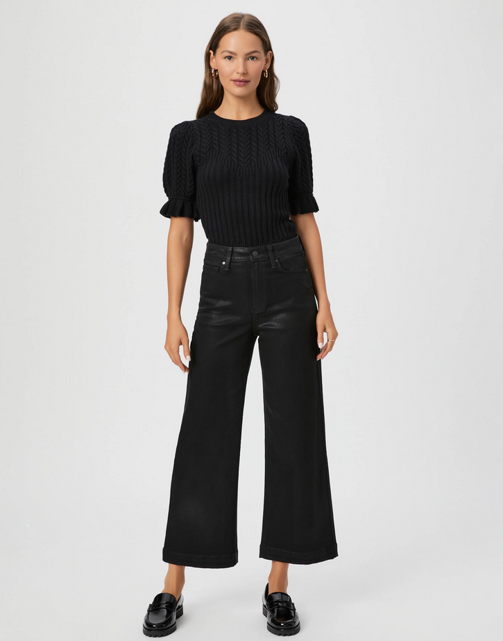 Paige Anessa Wide Leg Jean Black Fog Luxe Coating