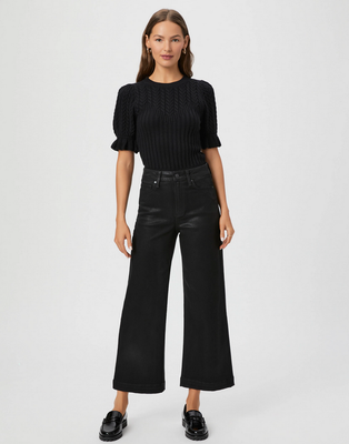 Paige Anessa Wide Leg Jean Black Fog Luxe Coating