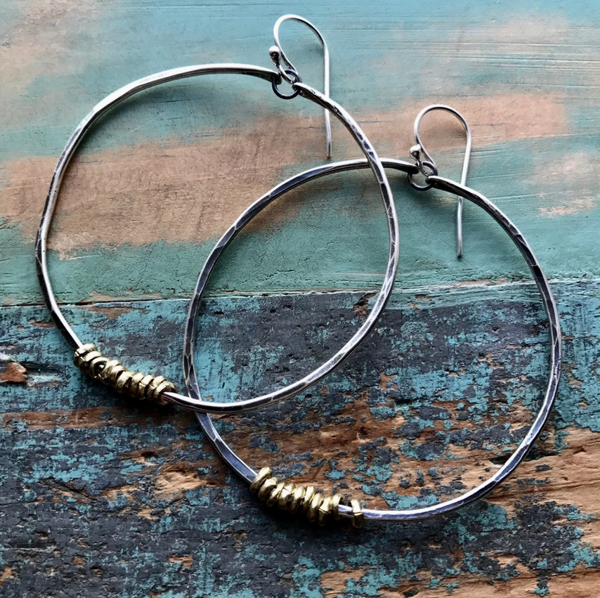 Jennifer Kahn Silver Hoops with Brass Heishi