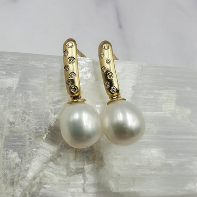 Sinead Cleary 14K Pearl &amp; Diamond Bar Studs SC1544