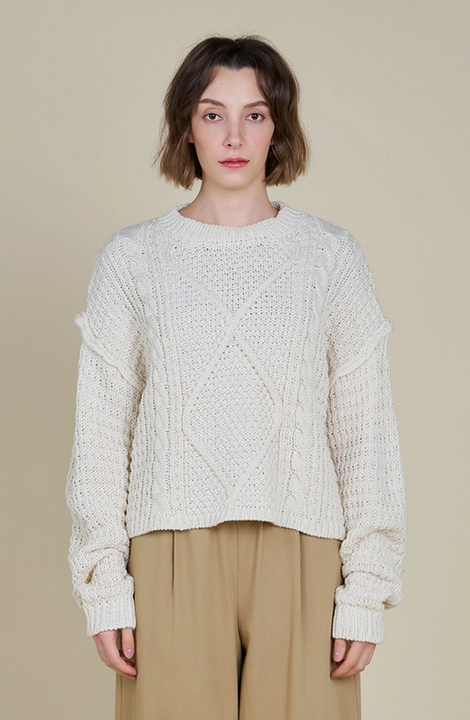 Grade &amp; Gather Cable Front Crop Sweater (Two Colors)