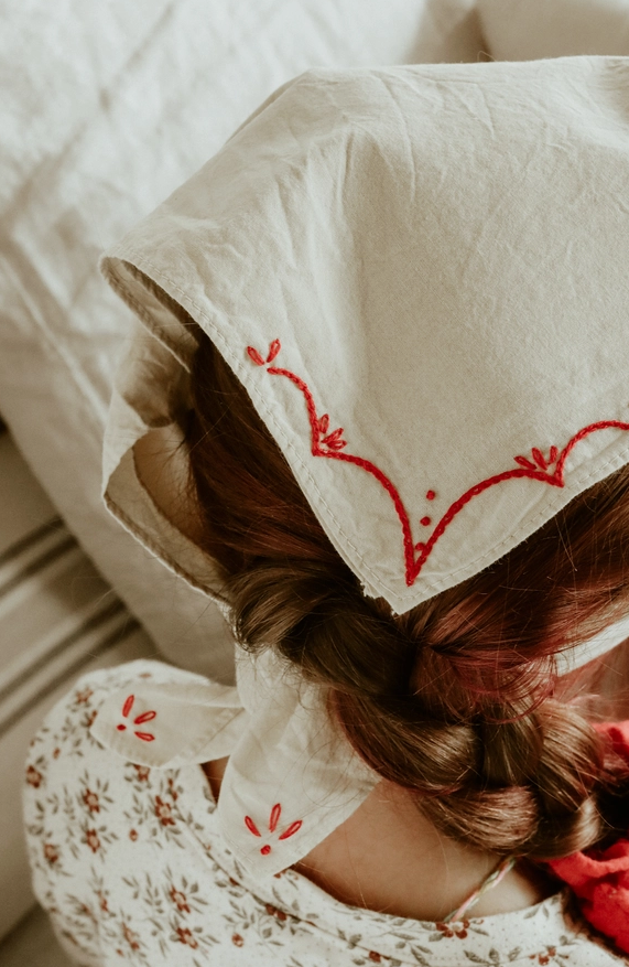 Eloise Et Moi Hand Embroidered Rodeo Bandana in Sand/Red EM4