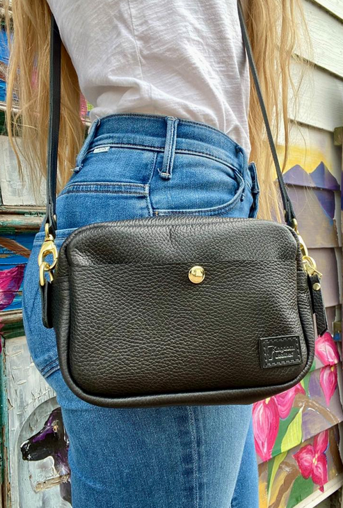 Kingdom Leather Square Crossbody in Black