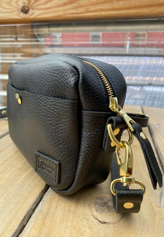 Kingdom Leather Square Crossbody in Black