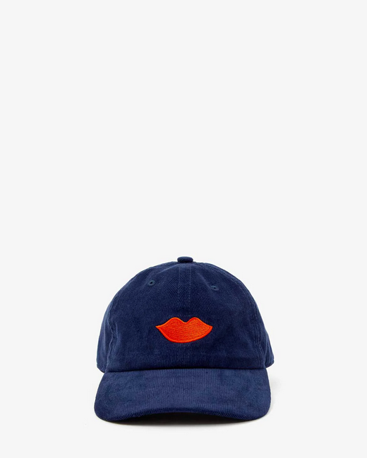 Clare V. Corduroy Baseball Hat in Embroidered Lips