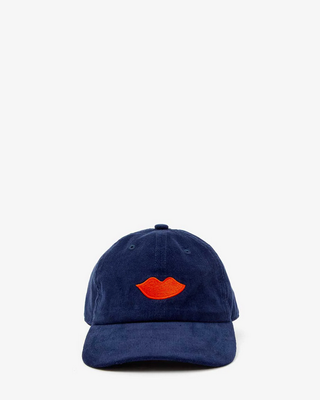 Clare V. Corduroy Baseball Hat in Embroidered Lips