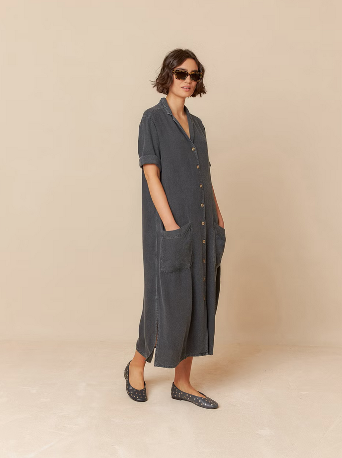 Indi &amp; Cold Garment Dyed Midi Dress with Pockets