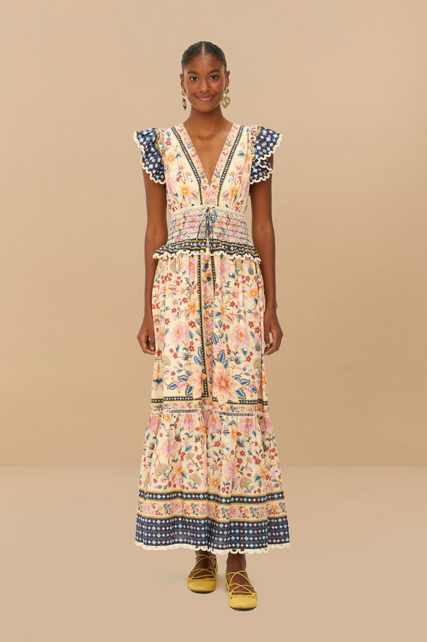 Farm Rio Superbloom Tapestry Cream Maxi Dress
