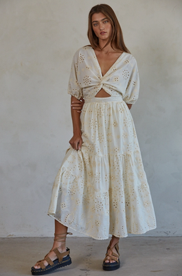 By Together Woven Cotton Embroidered Maxi Dress