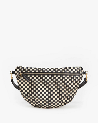 Clare V. Grande Fanny Woven Checker in Black &amp; Cream