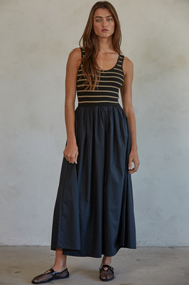 By Together Knit Striped Bodice Flare Dress