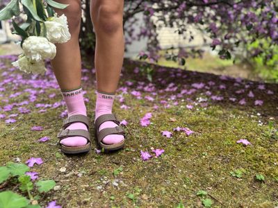 Mother Baby Steps Ankle in Pink Garden Girl
