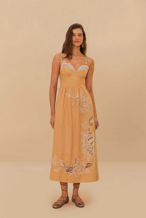 Farm Rio Sand Richelieu Laces Cup Midi Dress