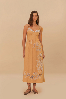 Farm Rio Sand Richelieu Laces Cup Midi Dress