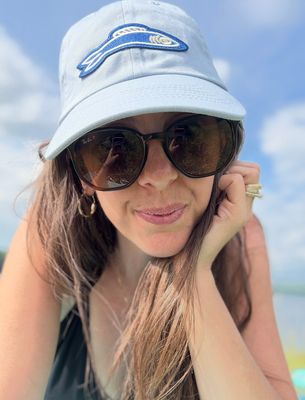Clare V. Baseball Hat in Sardine Patch Baby Blue