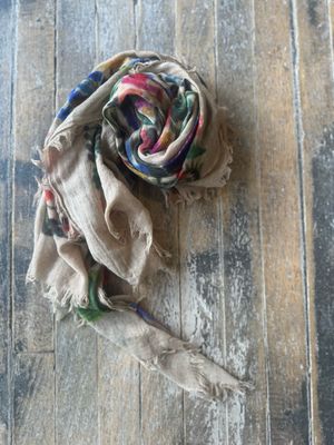 Dolma Jardin Wool Scarf/Wrap in Beige Bird