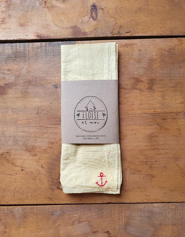 Eloise Et Moi Hand Embroidered Vacances Cotton Bandana in Citron/Red EM10