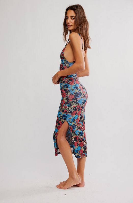 Free People Long Live Printed Mesh Slip Dress