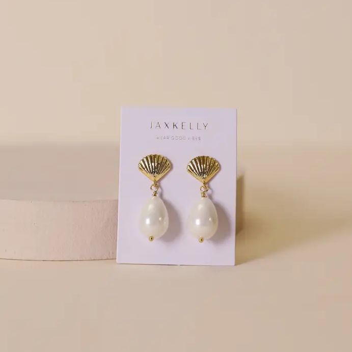 Jax Kelly Seashell Pearl Drop Earrings JX23