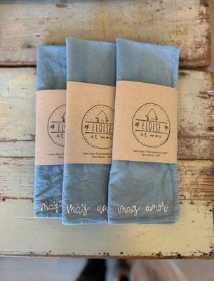 Eloise Et Moi Hand Embroidered Mais Amor Cotton Bandana in Blue/Cream EM9