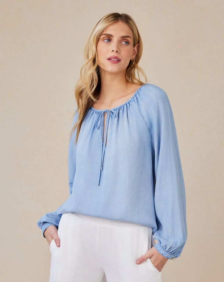 Bella Dahl Shirred Raglan Tie Front Blouse