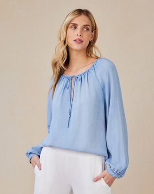 Bella Dahl Shirred Raglan Tie Front Blouse