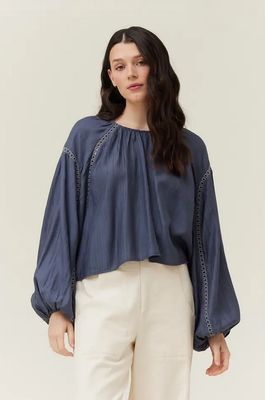 Grade &amp; Gather Lace Trim Mixed Blouse